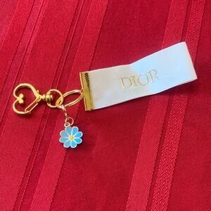 Dior Blue & Gold Daisy Keyring with White Dior Ribbon 38